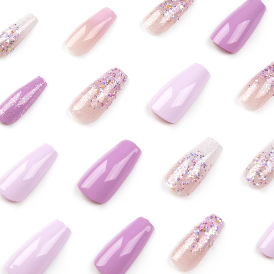 Acrylic Press-On Nails JP2578/ Glitter Pink Design