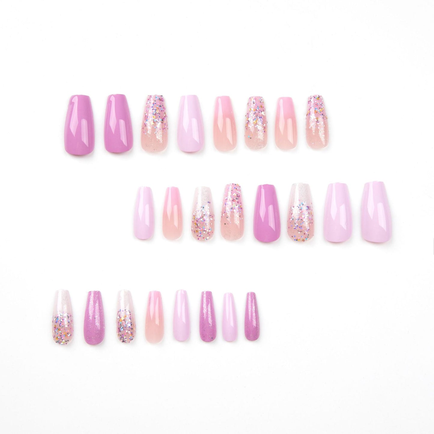 Acrylic Press-On Nails JP2578/ Glitter Pink Design