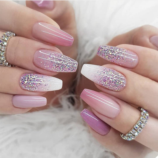 Acrylic Press-On Nails JP2578/ Glitter Pink Design