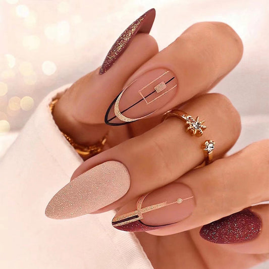 Acrylic Press-On Nails JP2094/ Brown Design